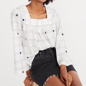 NWT Madewell Embroidered Square-Neck Button Top